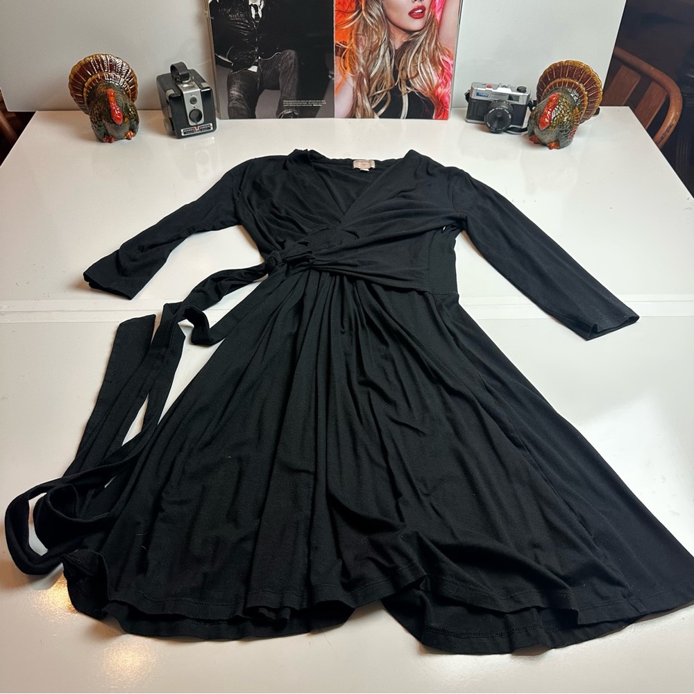 Banana Republic Black Wrap Tie Waist Stretch Jersey Dress S
